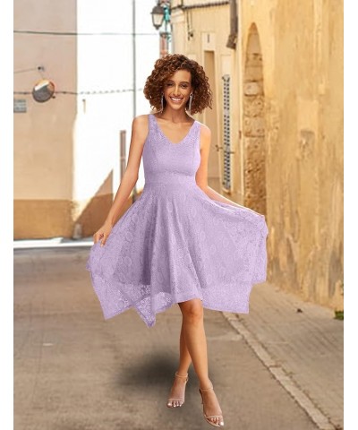 Elegant Women Floral Lace Formal Party Dress Asymmetrical Handkerchief Dress Swing Midi Dress Lavender-sleeveless $14.08 Dresses