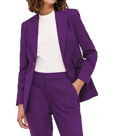 Women's 2 Piece Double Breasted Suit Set Business Fashion Blazer and Pants Purple $34.40 Suits