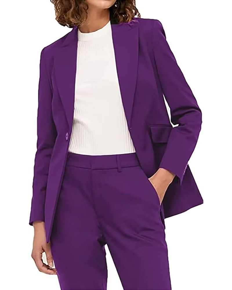 Women's 2 Piece Double Breasted Suit Set Business Fashion Blazer and Pants Purple $34.40 Suits