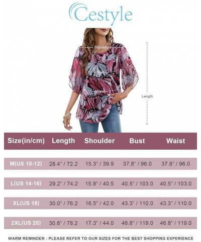 Womens Ruffle 3/4 Sleeve Tops Mesh Blouses Flowy Shirts Casual Tunic Pink Floral $12.04 Blouses