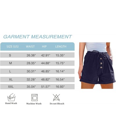 Womens Summer Casual Shorts High Waisted Short Pant Drawstring Cotton Shorts with Pockets Navyblue $14.78 Activewear