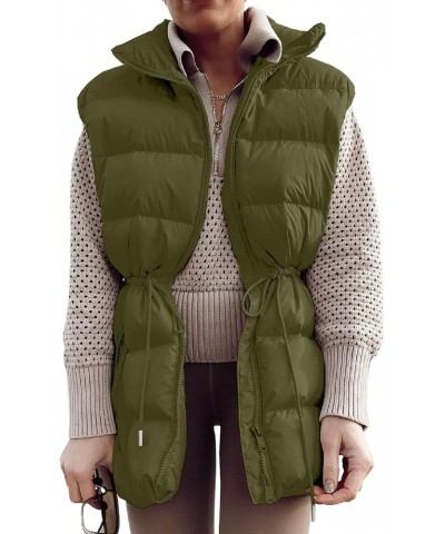 Women Oversized Puffer Vest Cap Sleeve Stand Collar Puffy Quilted Vest Y2k Zip Up Sleeveless Padded Jacket Cc3 Green $17.10 V...