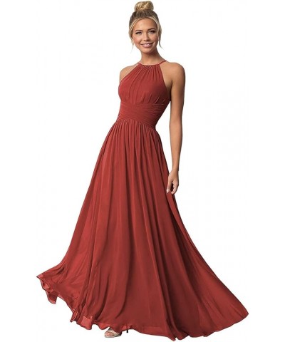 Women's Halter Bridesmaid Dresses Long Chiffon Formal Dresses Evening Party Dress 2024 Rust Red $25.95 Dresses