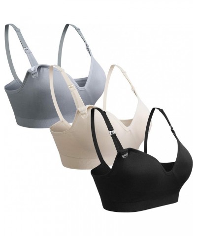 Womens Seamless Nursing Bra for Breastfeeding Push Up Sleeping Wireless Maternity Bra 3pcs (Black Beige Grey) $15.58 Bras