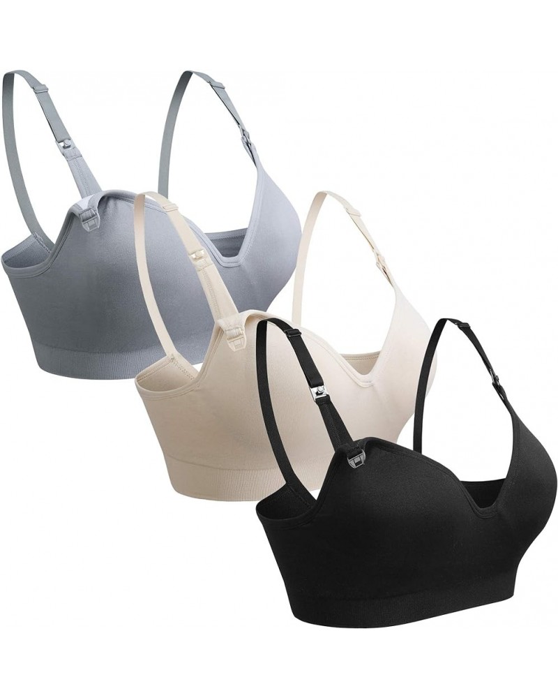 Womens Seamless Nursing Bra for Breastfeeding Push Up Sleeping Wireless Maternity Bra 3pcs (Black Beige Grey) $15.58 Bras