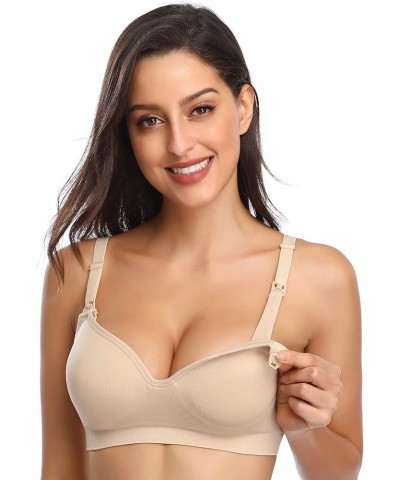 Womens Seamless Nursing Bra for Breastfeeding Push Up Sleeping Wireless Maternity Bra 3pcs (Black Beige Grey) $15.58 Bras