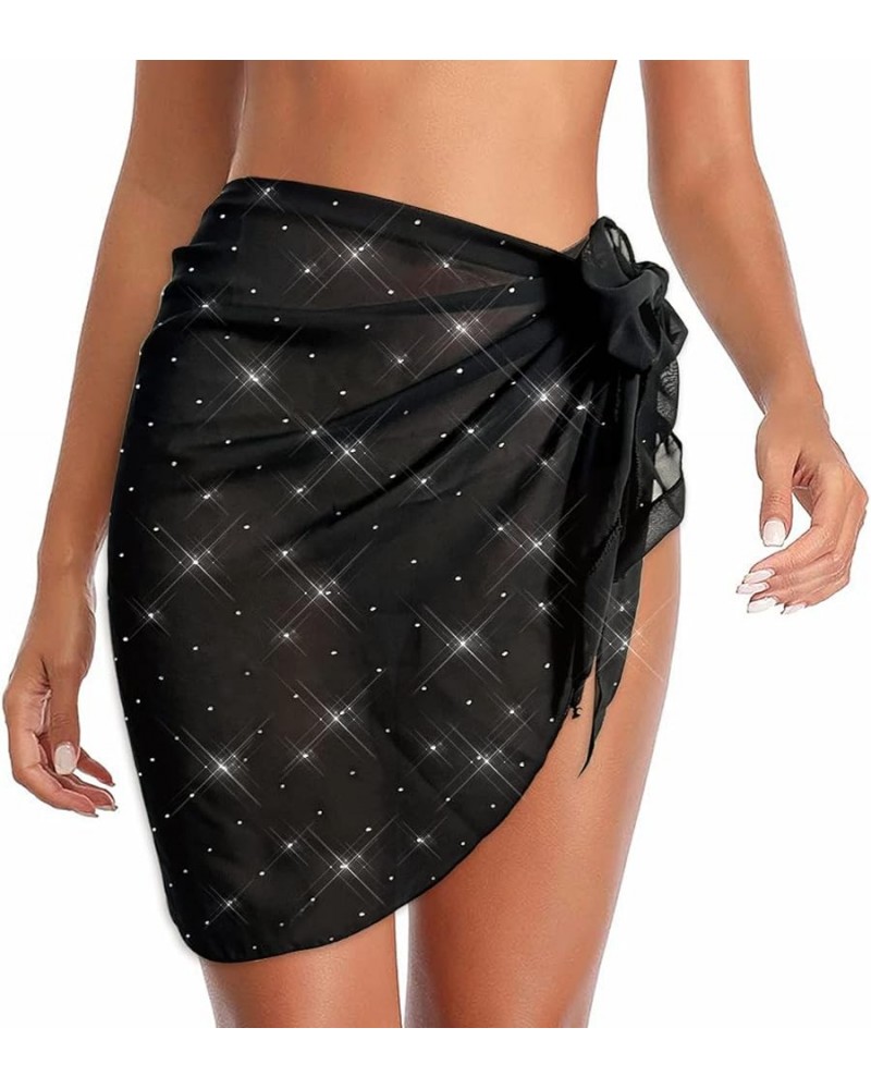 Women Cover Ups Beach Swimsuit Sarongs Semi-Sheer Coverups for Bathing Suits Skirt Chiffon A-rhinestone-gypsophila-black $10....