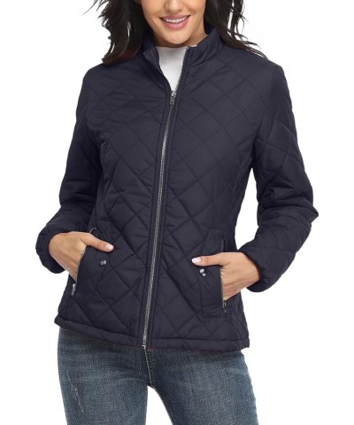 Cotton Coat New Long Sleeve Stand Collar Quilted Casual Women's Warm Jacket Insulated Jackets Women Navy $17.61 Jackets