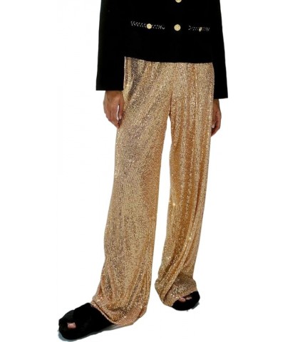 Women Sequin Flare Long Pants Glitter Wide Leg Bell Bottom Palazzo Trousers Y2k Sparkly Disco Party Wear A Gold $12.75 Pants