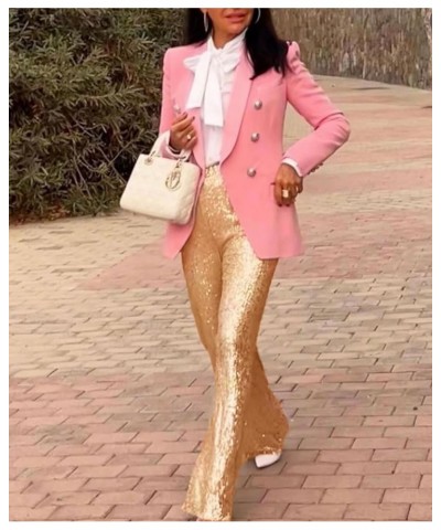 Women Sequin Flare Long Pants Glitter Wide Leg Bell Bottom Palazzo Trousers Y2k Sparkly Disco Party Wear A Gold $12.75 Pants