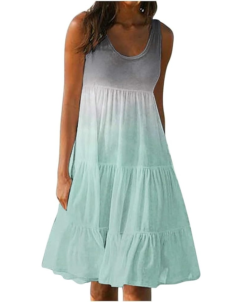 New Womens Summer Vacation Beach Dress Elegant Solid Color V Neck Spaghetti Straps Sundress Casual Party Slip 2-mint Green $1...