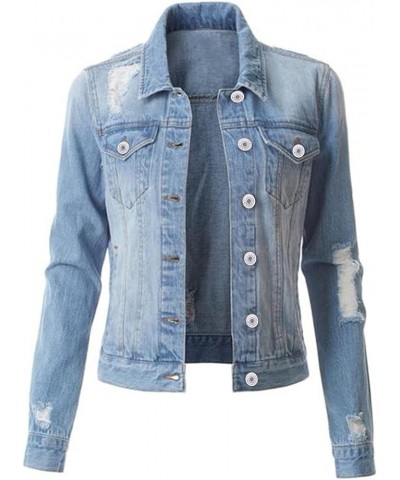 Girls Black Denim Jacket Fashion Jean Coat Bead Overcoat Jacket Denim Women Casual Outwear Women's Blouse Light Blue $16.55 J...