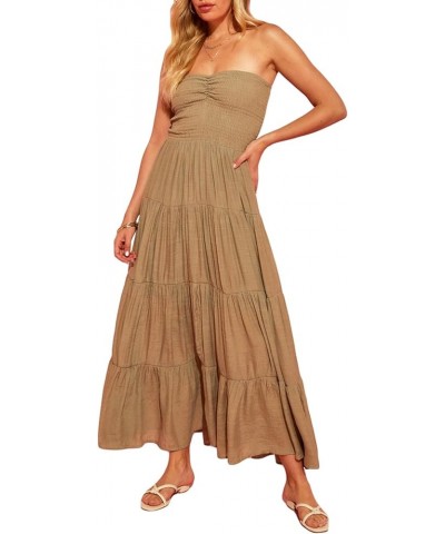 Women Y2k Long Dress Spaghetti Strap Low Cut Sexy Backless Flowy Maxi Dresses Sleeveless Party Club Beach Sundress Tube Olive...