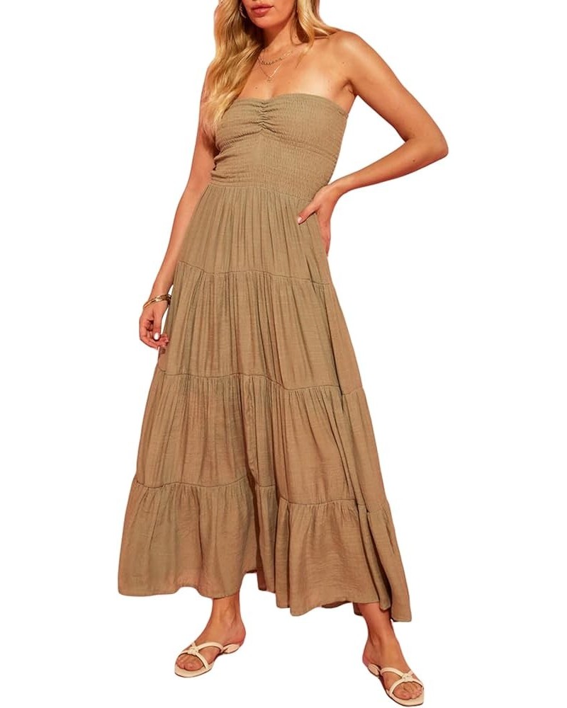 Women Y2k Long Dress Spaghetti Strap Low Cut Sexy Backless Flowy Maxi Dresses Sleeveless Party Club Beach Sundress Tube Olive...