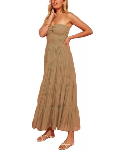 Women Y2k Long Dress Spaghetti Strap Low Cut Sexy Backless Flowy Maxi Dresses Sleeveless Party Club Beach Sundress Tube Olive...