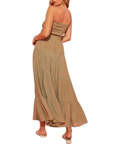 Women Y2k Long Dress Spaghetti Strap Low Cut Sexy Backless Flowy Maxi Dresses Sleeveless Party Club Beach Sundress Tube Olive...