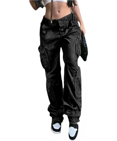 Aesthetic Fashion Baggy Cargo Pants for Women Loose Wide Straight Leg Grunge Clothing Punk E-Girl Harajuku Streetwear Black $...