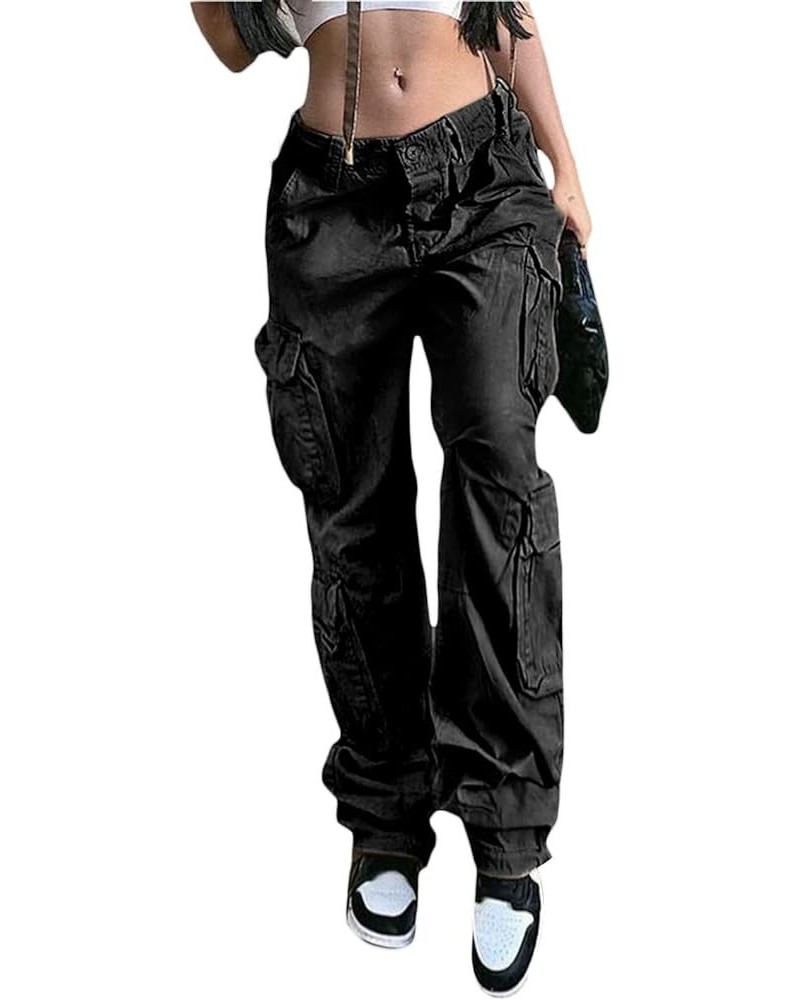 Aesthetic Fashion Baggy Cargo Pants for Women Loose Wide Straight Leg Grunge Clothing Punk E-Girl Harajuku Streetwear Black $...