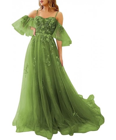 Ball Gowns for Women Formal Long Puffy Prom Dresses Off The Shoulder Spaghetti Straps Evening Dress Olive $43.85 Dresses