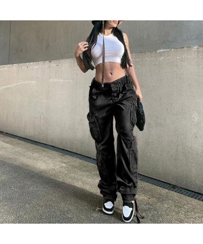 Aesthetic Fashion Baggy Cargo Pants for Women Loose Wide Straight Leg Grunge Clothing Punk E-Girl Harajuku Streetwear Black $...