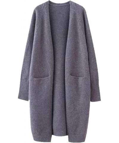 Lazy V-Neck Oversize Long Sweater Cardigans Jacket Coat Women Outwear Dark Grey $9.64 Sweaters