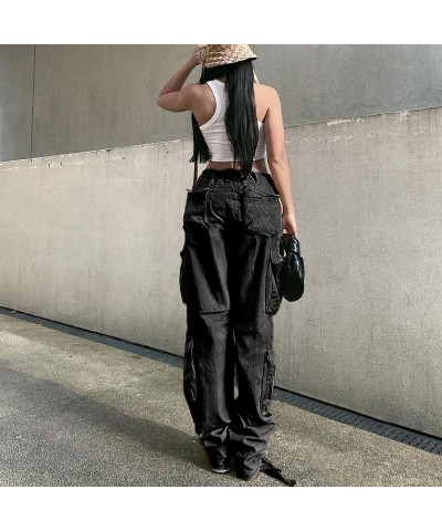 Aesthetic Fashion Baggy Cargo Pants for Women Loose Wide Straight Leg Grunge Clothing Punk E-Girl Harajuku Streetwear Black $...