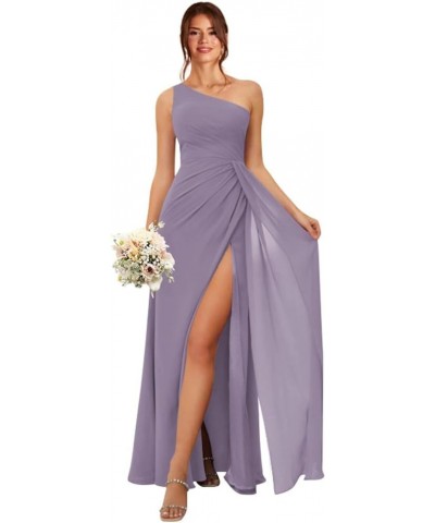 Women's One Shoulder Bridesmaid Dresses with Pockets Long Chiffon Pleated Formal Dresses with Slit Wisteria $23.10 Dresses