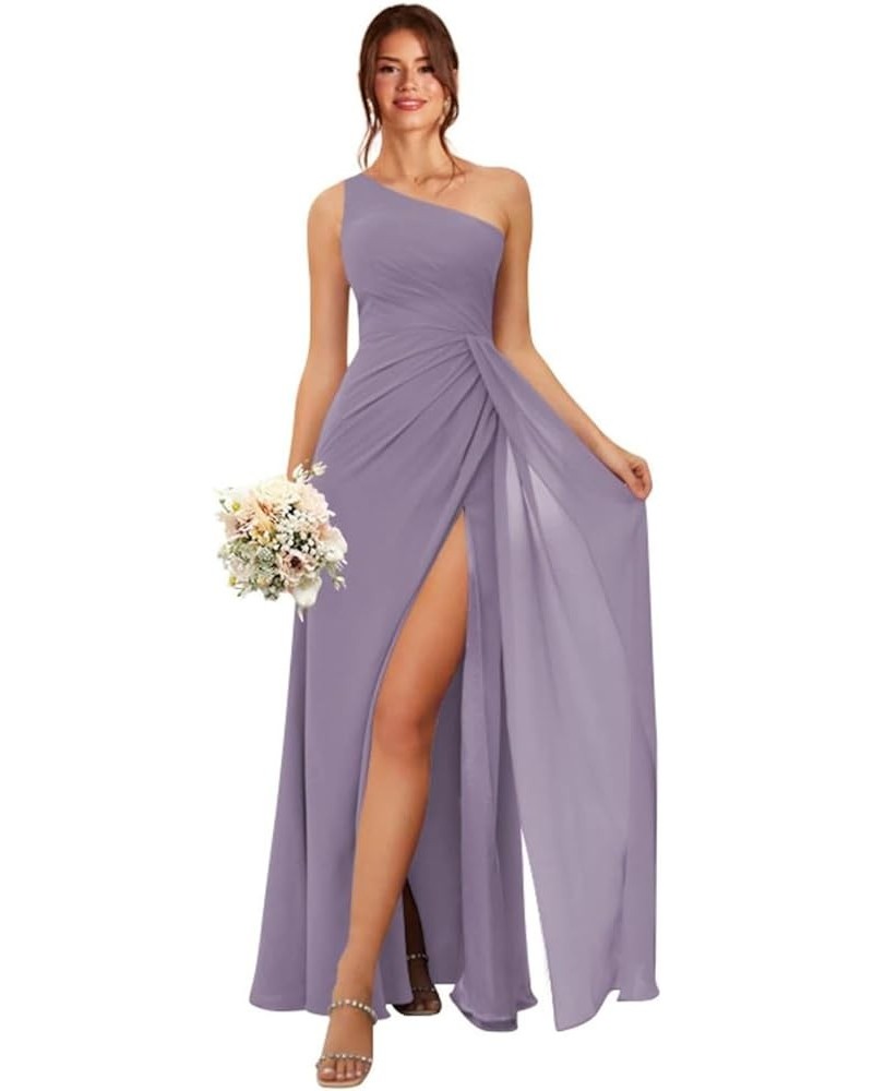 Women's One Shoulder Bridesmaid Dresses with Pockets Long Chiffon Pleated Formal Dresses with Slit Wisteria $23.10 Dresses