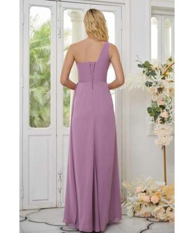 Women's One Shoulder Bridesmaid Dresses with Pockets Long Chiffon Pleated Formal Dresses with Slit Wisteria $23.10 Dresses