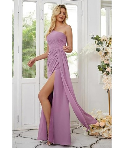 Women's One Shoulder Bridesmaid Dresses with Pockets Long Chiffon Pleated Formal Dresses with Slit Wisteria $23.10 Dresses