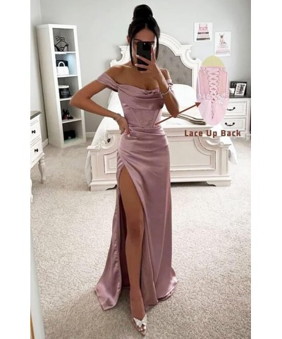 Prom Dresses Long Off Shoulder Cowl Neck High Slit Formal Party Gowns Silver $29.50 Dresses