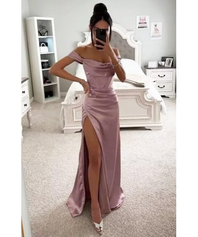 Prom Dresses Long Off Shoulder Cowl Neck High Slit Formal Party Gowns Silver $29.50 Dresses