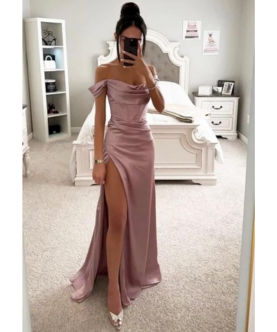 Prom Dresses Long Off Shoulder Cowl Neck High Slit Formal Party Gowns Silver $29.50 Dresses