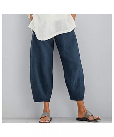 Womens Solid Linen Pants Summer Casual Capri Pants Cropped Tapered Lightweight Pants Travel Beach Outfits with Pocket Navy $4...