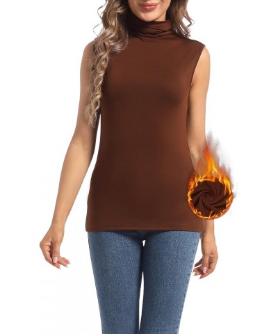 Thermal Tank Top for Women Cold Weather Sleeveless Thermal Underwear Fleece Lined Shirt Turtleneck Warm Camisoles Brown $10.5...