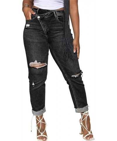 Womens Ripped Jeans Y2K High Waisted Stretch Jeans Boyfriend Distressed Skinny Denim Pants Streetwear Black $17.84 Jeans