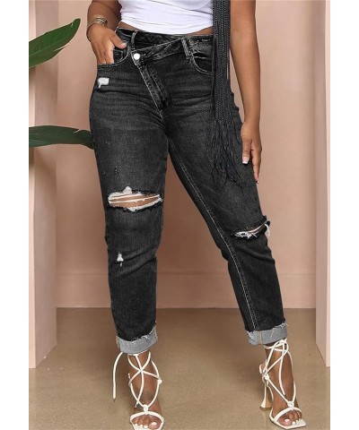 Womens Ripped Jeans Y2K High Waisted Stretch Jeans Boyfriend Distressed Skinny Denim Pants Streetwear Black $17.84 Jeans