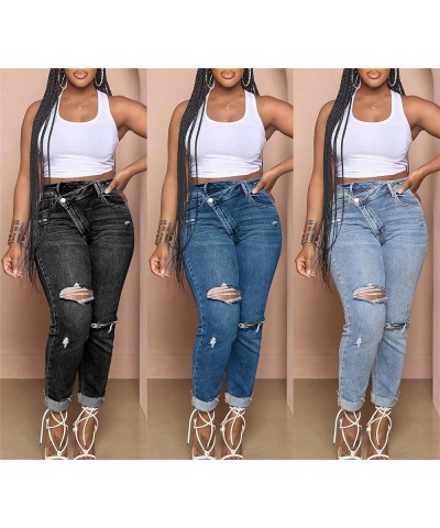 Womens Ripped Jeans Y2K High Waisted Stretch Jeans Boyfriend Distressed Skinny Denim Pants Streetwear Black $17.84 Jeans