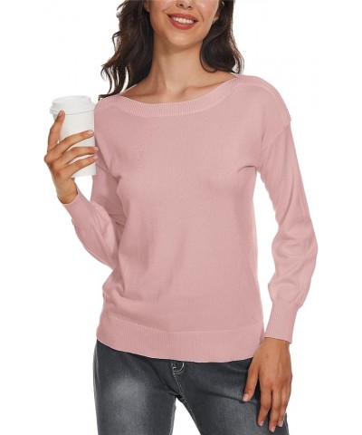 Women's Boat Neck Long Sleeve Sweaters Casual Lightweight Knit Pullover Tops Fall Winter Trendy Pink $19.00 Sweaters