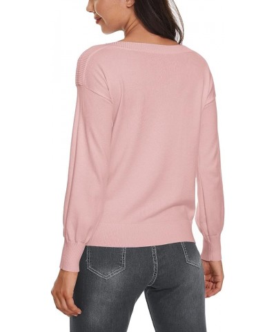 Women's Boat Neck Long Sleeve Sweaters Casual Lightweight Knit Pullover Tops Fall Winter Trendy Pink $19.00 Sweaters