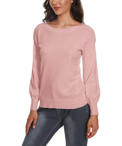 Women's Boat Neck Long Sleeve Sweaters Casual Lightweight Knit Pullover Tops Fall Winter Trendy Pink $19.00 Sweaters