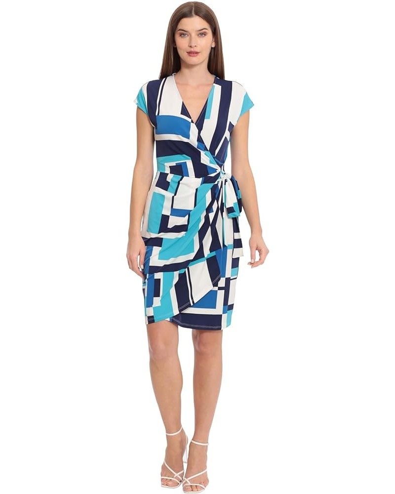 Women's Printed Matte Jersey Wrap Ivory/Splash Turquoise $37.63 Dresses