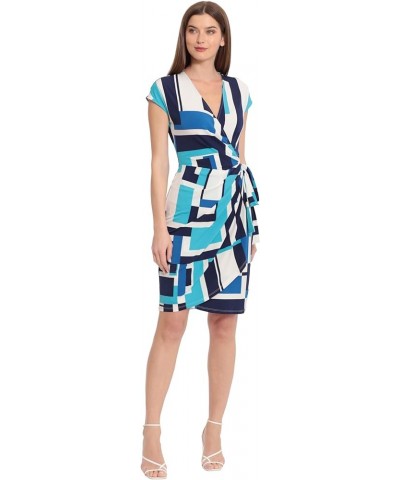 Women's Printed Matte Jersey Wrap Ivory/Splash Turquoise $37.63 Dresses