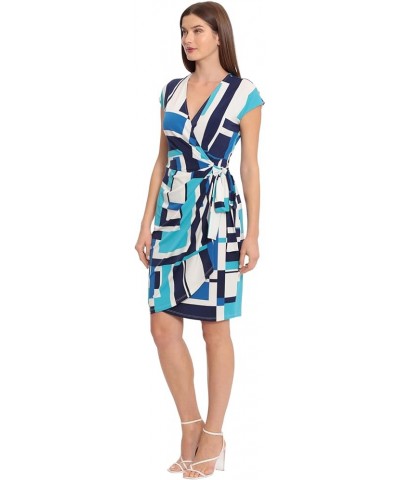 Women's Printed Matte Jersey Wrap Ivory/Splash Turquoise $37.63 Dresses