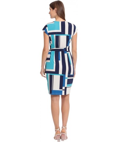 Women's Printed Matte Jersey Wrap Ivory/Splash Turquoise $37.63 Dresses