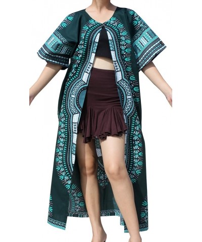 Open Outer Cloak Dress Bold Dashiki Ladies Dress Flow Robe Phthalo Green $17.05 Dresses