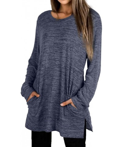 Womens Casual Sweatshirts Long Sleeve Shirts Oversized With Pocket Tunic Tops S-3XL 121-navyblue $10.12 Tops