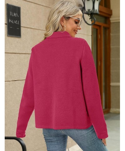 Women Long Sleeve Sweater Cardigan Collared Button Up Open Front Cropped Knit Jackets with Pockets Rose Red $22.39 Sweaters