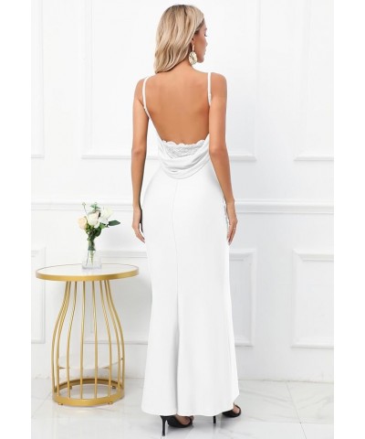 Women's Drape Neck Formal Maxi Dresses Backless Cocktail Party Dress Spaghetti Straps Mermaid Evening Gown 221 White $24.90 D...