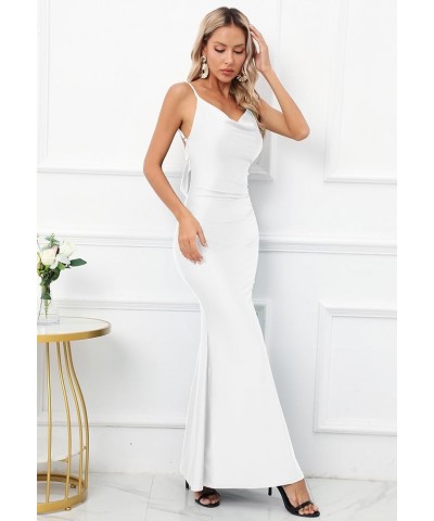 Women's Drape Neck Formal Maxi Dresses Backless Cocktail Party Dress Spaghetti Straps Mermaid Evening Gown 221 White $24.90 D...